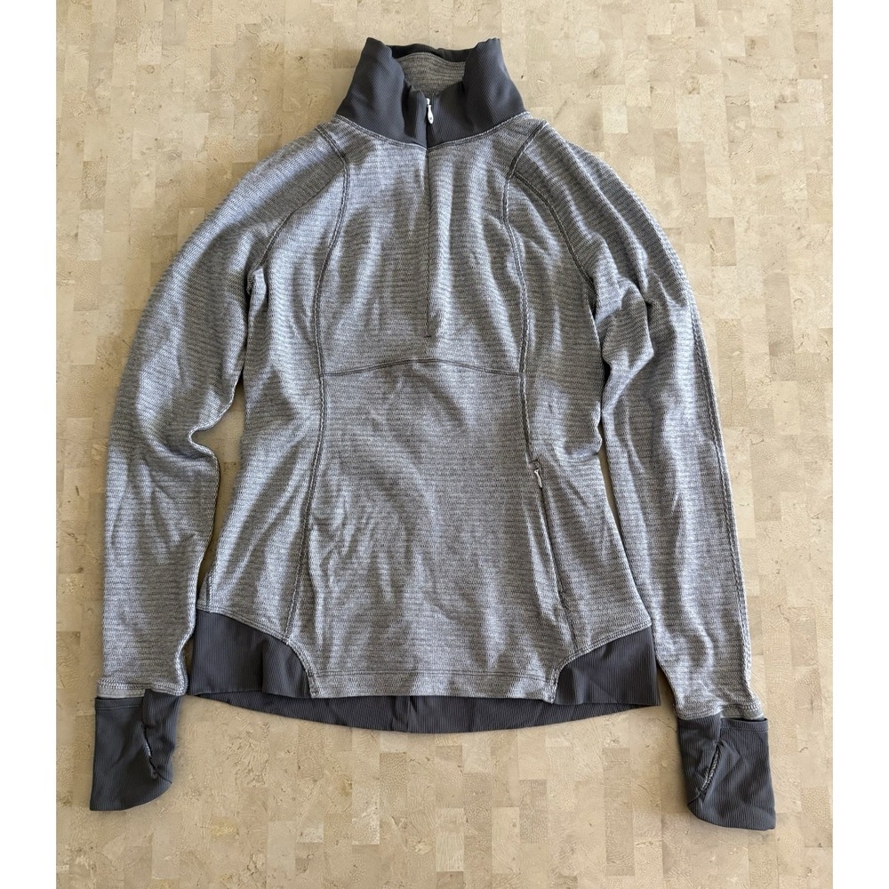 Lululemon Think Fast Pullover Herringbone 1/4 Zip Jacket Top Womens Size 6 Gray
